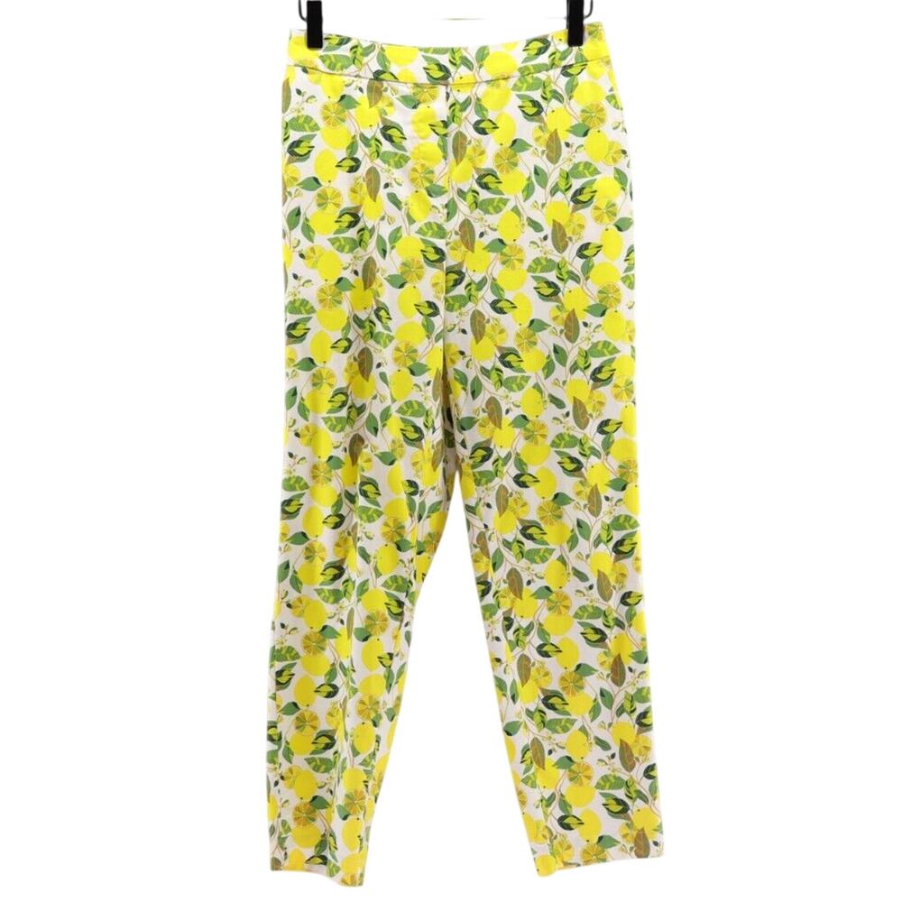 Boden Sz 4 Danbury Summer Trousers Lemon Pants Elastic Back Pull On